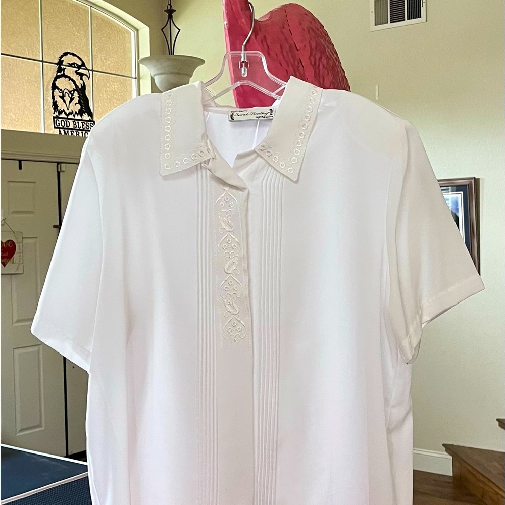 Sarah Bentley| Shirt sleeve white blouse.
